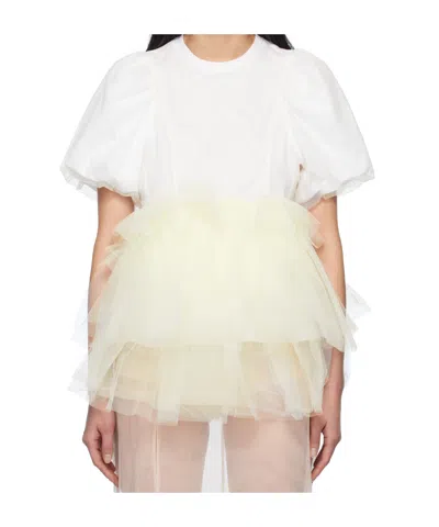 SIMONE ROCHA WHITE TULLE OVERLAY PUFF SLEEVE TUTU HEM T-SHIRT