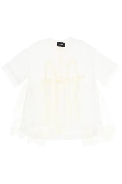 SIMONE ROCHA WHITE TULLE TOP WITH LACE AND BOWS