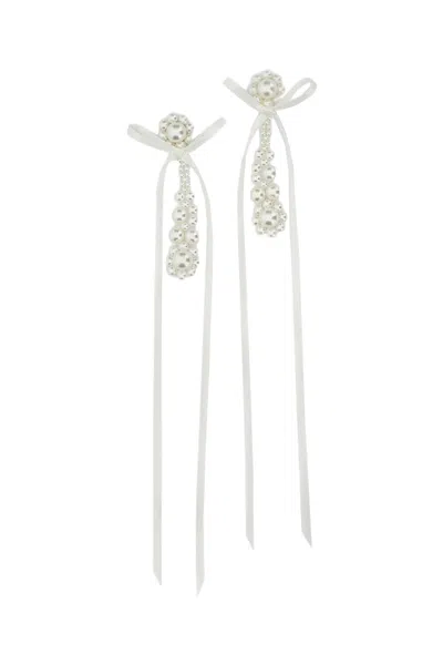 Simone Rocha White Victorian Bow Pearl Earrings In Silver