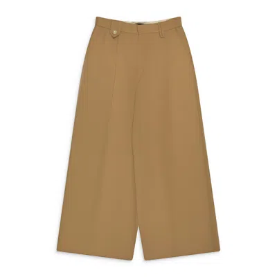 Simone Rocha Wide Leg Belt Loop Tab Trousers W/ Daisy Beige In Brown