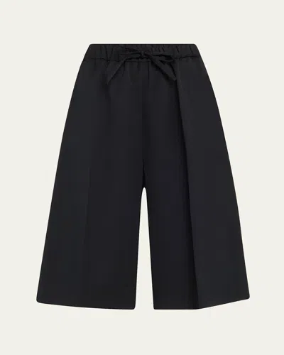 Simone Rocha Wide Leg Elasticated Long Wool Shorts In Black