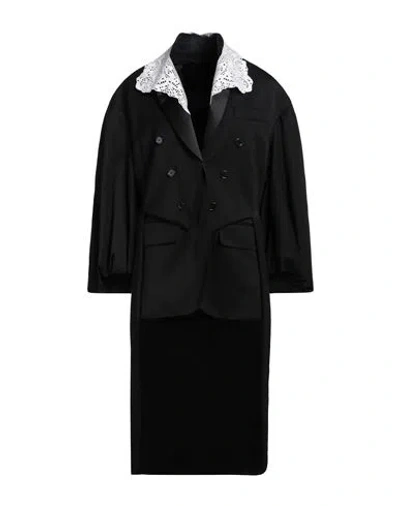 Simone Rocha Woman Overcoat & Trench Coat Black Size 6 Polyester, Virgin Wool, Cotton