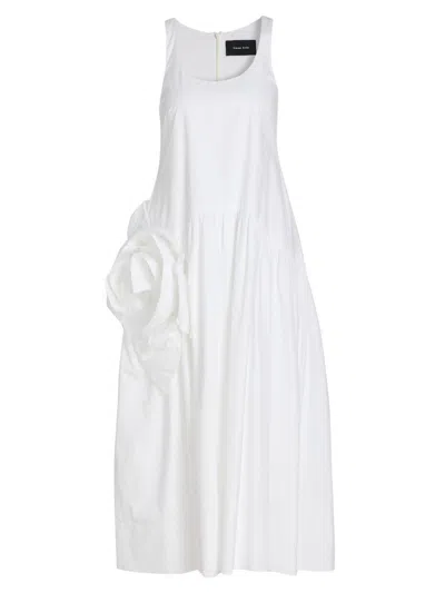 Simone Rocha Women's 3d Floral Appliqué Drop Waist Cotton Midi-dress In White