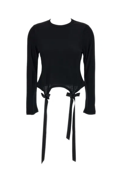 Simone Rocha Womens Black Bow-tail Long-sleeve Woven T-shirt Xs