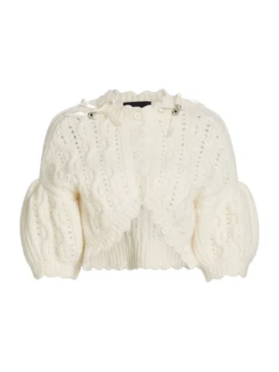 Simone Rocha Women's Embellished Lace-stitched Alpaca-blend Cardigan In Cream Pearl Silver