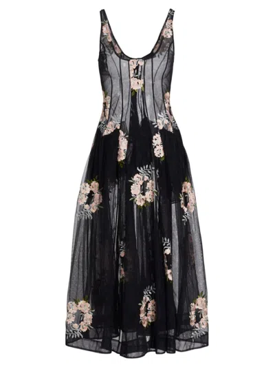 Simone Rocha Women's Floral Tulle Midi-dress In Black