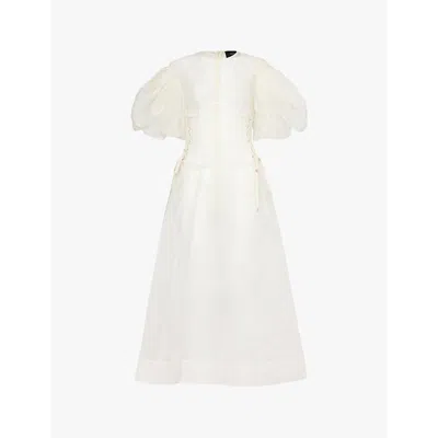 Simone Rocha Womens Ivory Petal Corset-design Silk Midi Dress