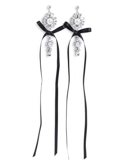 SIMONE ROCHA WOMEN'S LONG CRYSTAL CREST BOW EARRINGS