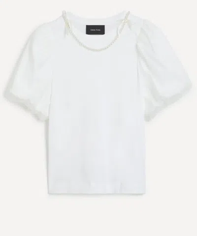 Simone Rocha Women's Overlay Puff-sleeve Pearl T-shirt