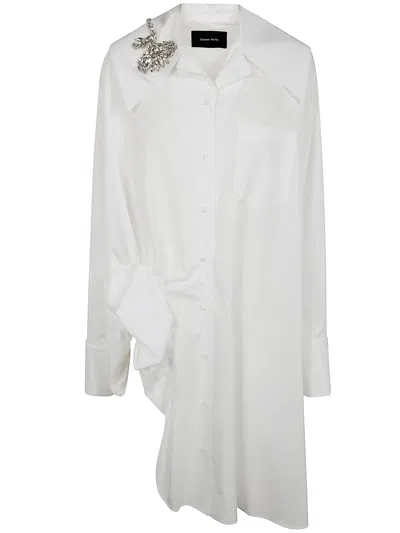 Simone Rocha Women Oversized Gathered Slit Detail Shirt With Embroidered