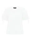 Simone Rocha Tulle Overlay Puff Sleeve T-shirt With Faux Pearl Trim In White