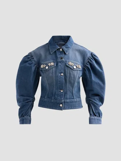 Simone Rocha Women's Sculpted Puff Sleeve Denim Jacket In Blue