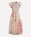 Simone Rocha Women's Sheer Puff Sleeve Patchwork Flounce Dress In Multi