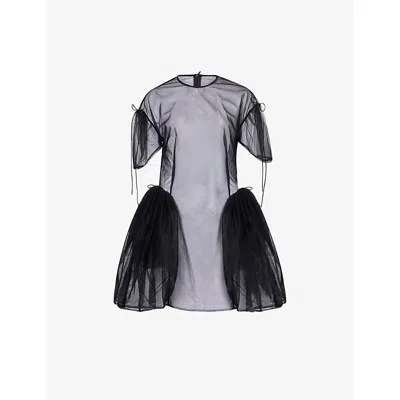 Simone Rocha Womens Puff-sleeve Cord-hip Woven Mini Dress Black Black