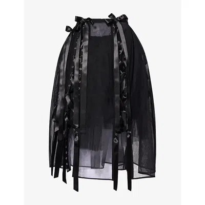 Simone Rocha Womens Black Black Unraveling Ribbon Tulle Midi Skirt
