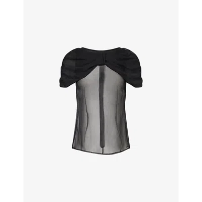 Simone Rocha Womens Black Bow-embellished Sheer Silk Top