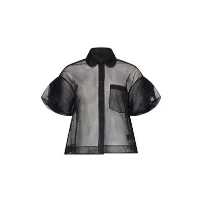 Simone Rocha Womens Black Bow Puffed-sleeves Woven Shirt