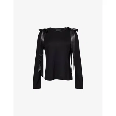 Simone Rocha Womens Black Bow-ribbon Long-sleeves Woven T-shirt