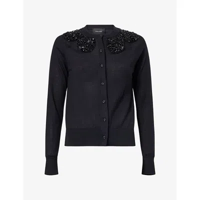 Simone Rocha Womens Black Jet Bead-embellished Wool-blend Cardigan In Blue