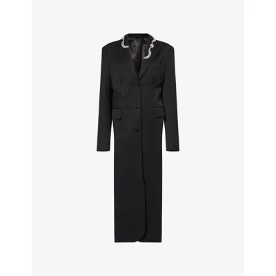 Simone Rocha Womens  Jewel-embellished Cutaway Wool-blend Tailcoat In Black