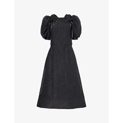 Simone Rocha Womens Black Puff-sleeve Lace Woven Midi Dress