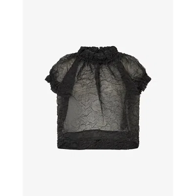 Simone Rocha Womens Black Tulip Ruffled-trims Woven-blend Top