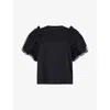 Simone Rocha Black Tulle Overlay Puff Sleeve Frill T-shirt In Black