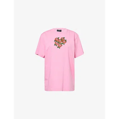 Simone Rocha Womens  Cluster Rose Round-neck Cotton-jersey T-shirt In Bright Pink