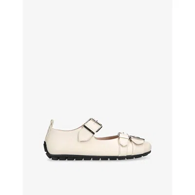 Simone Rocha Womens Winter Wht Buckle Ballerina Grip Leather Mary-jane Shoes Eur 38/5 Uk