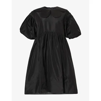 Simone Rocha Womens Collared Puff-sleeve Satin Midi Dress Black