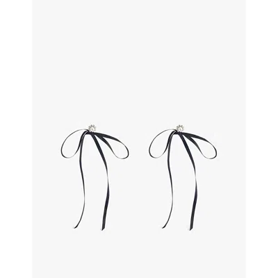 Simone Rocha Black Double Ended Daisy Bow Earrings In Pearl/crystal/black