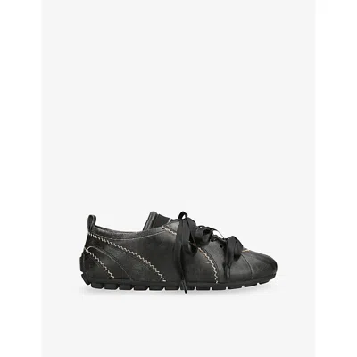 Simone Rocha Womens Dark Brown Ballerina Grip Leather Low-top Trainers Eur 38/5 Uk