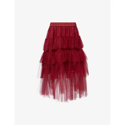 Simone Rocha Womens Tiered Woven Midi Tutu Skirt Deep Red In Brown