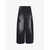 Simone Rocha Womens Distressed Black Embellished Distressed Wide-leg Denim Jeans In Black