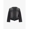 Simone Rocha Womens Distressed Black Tail Bead-embellished Denim Jacket In Black