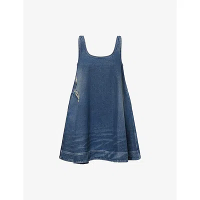 SIMONE ROCHA WOMENS DISTRESSED BLUE ALINE DISTRESSED DENIM MINI DRESS