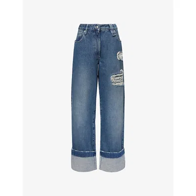 SIMONE ROCHA WOMENS DISTRESSED BLUE DISTRESSED STRAIGHT-LEG DENIM JEANS