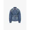 Simone Rocha Womens Distressed Blue Embellished Belted Denim Jacket In Blue
