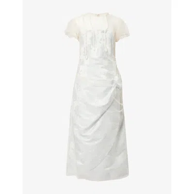 Simone Rocha Womens  Floral Jacquard Satin Midi Dress In White