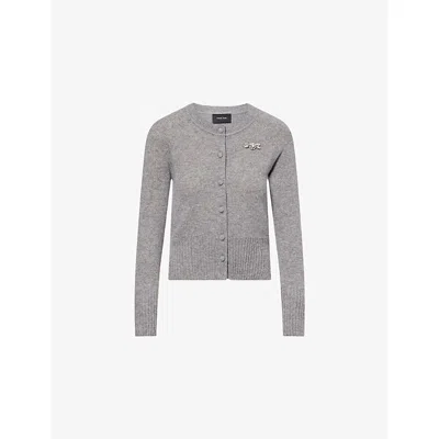 Simone Rocha Womens Grey Pearl Clear Crystal-embellished Relaxed-fit Cashmere Cardigan In Gray