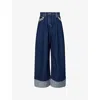 Simone Rocha Crystal-embellished Wide-leg Jeans In Indigo/clear