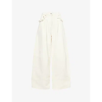 SIMONE ROCHA WOMENS IVORY/PEARL DRAWSTRING TWO-SLIP-POCKETS WIDE-LEG HIGH-RISE WOVEN-BLEND SHORTS 