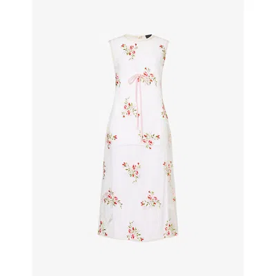 Simone Rocha Womens Nude Floral Pink Floral-embroidered Sheer Midi Dress In White