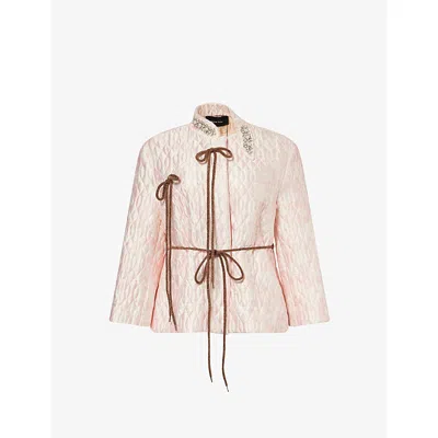 Simone Rocha Womens  Floral-print Quilted Satin Jacket In Pink