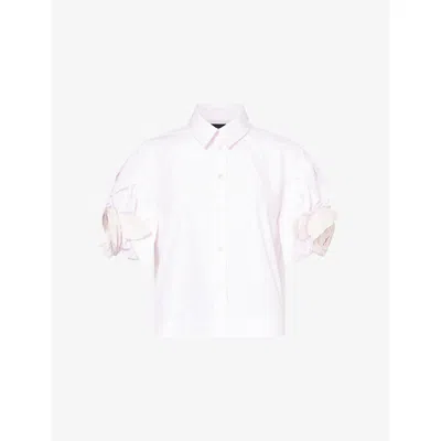 Simone Rocha Womens Pink Rose Puff-trim Cotton Shirt In White