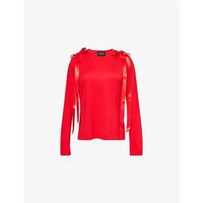 Simone Rocha Womens Red Bow-ribbon Long-sleeves Woven T-shirt