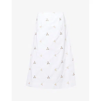 Simone Rocha Womens Ripple Floral-embroidered Cotton Midi Skirt White