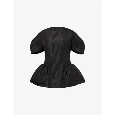 Simone Rocha Womens Short-sleeve Peplum Satin Top Black