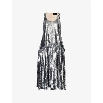 Simone Rocha Sleeveless Scoop Neck Dress Sequin Flounce In Gray