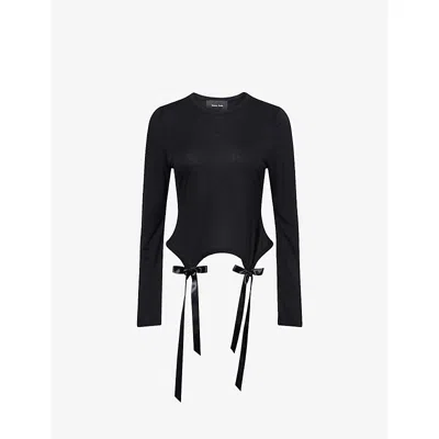 Simone Rocha Womens Black Bow-tail Long-sleeve Woven T-shirt Xs